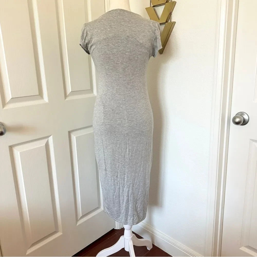 See You Monday Form Fitting Body Con Grey Cap Sleeve Dress - Picture 5 of 8